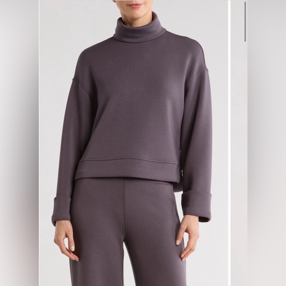 SPANX Cuffed Sleeve Crop Turtleneck Sweatshirt in Storm XS